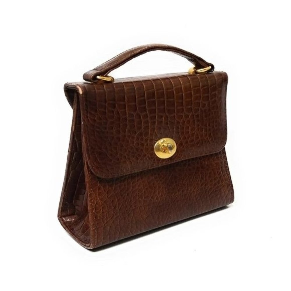 Tianni Vintage Vegan Croc Leather Structured Handbag Top Handle Bag Gold